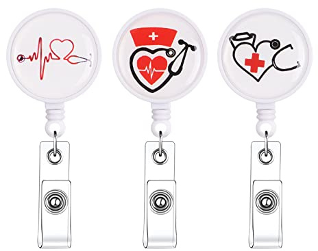Vicloon Retractable Badge Reels, 3pcs Retractable Badge Clip Cute Nursing & Teachers ID Card Holder