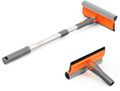eazer Professional Window Squeegee, 2-in-1 Rotatable Squeegee for Window Cleaning Kit, Window Cleaner Tool, Window Washing Equipment Kit with Extension Pole for Shower/Windshield - 2 Head