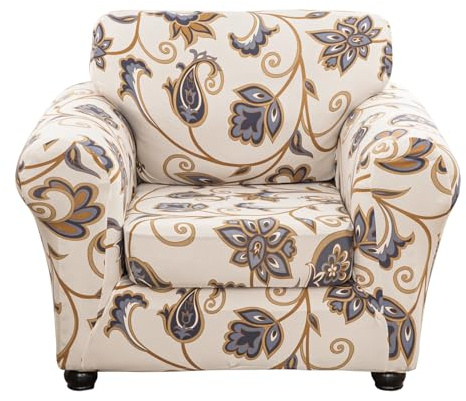 Lamberia Printed Sofa Cover High Stretch Sofa Slipcovers 2 Piece Armchair Slipcover with One Separate Cushion Cover Elastic Bottom Floral Pattern (Love Forever, Armchair)