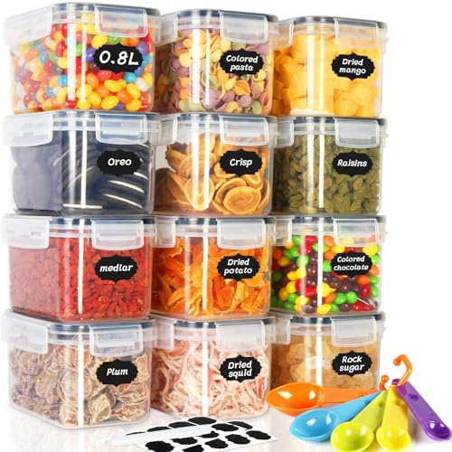Cinnani 0.8L Vorratsdosen Set, Satz mit 12 Vorratsdosen mit Deckel Luftdicht, Müsli Schüttdose & Frischhaltedosen, BPA frei Aufbewahrungsbox Küche zur Aufbewahrung von Nudeln, Müsli, Reis, Mehl