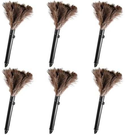 FeelfunFeather Retractable Feather Duster-Genuine Ostrich Feathers,Anti-Static,Reusable Eco-Friendly Handheld Cleaning for Keyboard,Home,Car,Office(10 to 15 Inches) 6 Pack