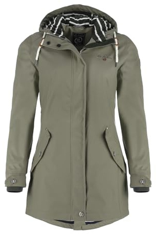 Dry Fashion Damen Regenmantel Kiel - Frauen Regenjacke Damen Jacke mit verstellbarer Kapuze Lang Winddicht Wasserdicht in Oliv Größe 52