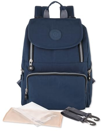 SONARIN Léger Multifonctionnel Sac à Dos à Langer pour Bébé,Sac à Langer Bébé Imperméable Sac à Couches de Voyage Portable avec Matelas à Langer & Crochets de Poussette(Bleu Foncé)