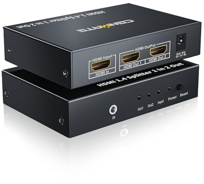 CENMATE 4K HDMI Splitter 1 in 2 Out for Dual Monitors, 4K30HZ HDMI Display Duplicate/Mirror, Support HDMI 1.4, 3D video playback