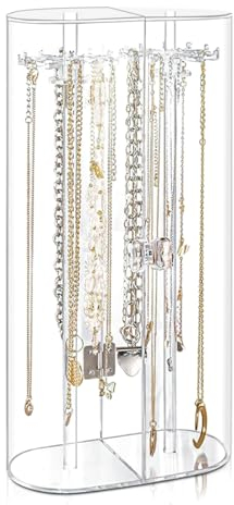 Ortviai Organizador Joyas Acrílico, con 24 Ganchos Giratorios, para Collares, Pendientes, Colgantes, Pulseras