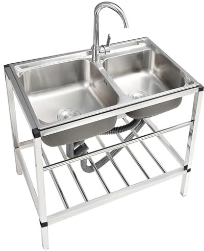 Lavello in acciaio inox 304 a 2 vasche, lavello a doppia vasca per ristoranti commerciali, lavello di servizio indipendente, lavello da cucina indipendente, lavello di servizio indipendente