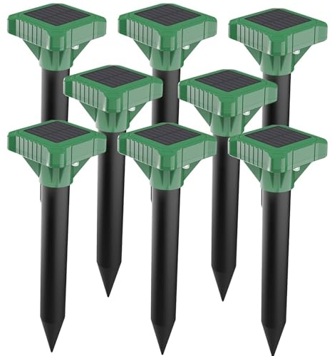 8 Pack Solar Powered Mole Repeller Gopher Deterrent Outdoor Groundhog Repellent Ultrasonic Snake Armadillo Repeller Waterproof Effective for Yard Lawn Garden