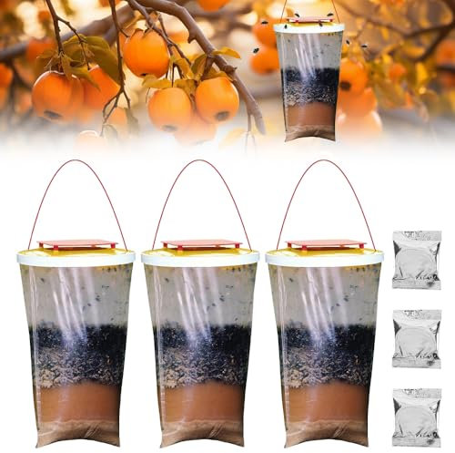 3 Pièces Piege a Mouche Interieur Exterieur, Piège à Moucherons Transparent, Red Top Fly Traps, Piège à Mouches Suspendu pour Jardins Extérieurs, Fermes, Etables, Attraper Les Mouches et Les Mouches