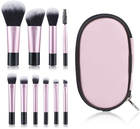 WOUYTPE 10 Piezas Set Brochas Maquillaje, Pinceles Maquillaje, Brochas de Maquillaje Profesional, para Pestañas, Colorete, Sombra de Ojos, Base de Maquillaje, con Bolsa de Almacenamiento