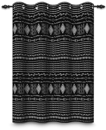 ggaimwf 107x160cm Tenda con occhielli Nero Bianco Astratto Tribale Etnico Motivo geometrica Termica Divisori per ambienti Oscurante Tende per finestre per Camera da letto Soggiorno,1 pannello singolo