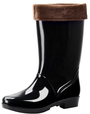 Generisch Botas de agua altas para mujer, botas de lluvia forradas, impermeables, botines de seguridad, botas de trabajo, botas de lluvia, botas de invierno, botas de jardín, botas de goma, Negro