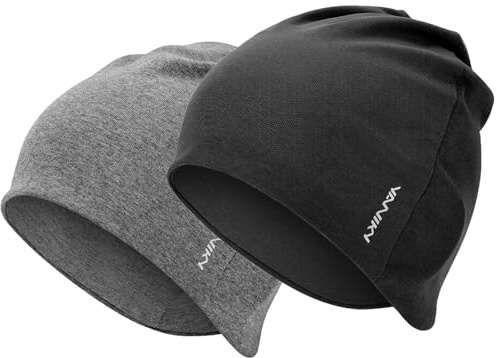 YANIKY Dammössa – modal sovmössa bekväm tunn mössa män – bomull mjuk hudvänlig mössa – unisex slouch beanie lång beanie för alla årstider, Svart + mörkgrå, one size