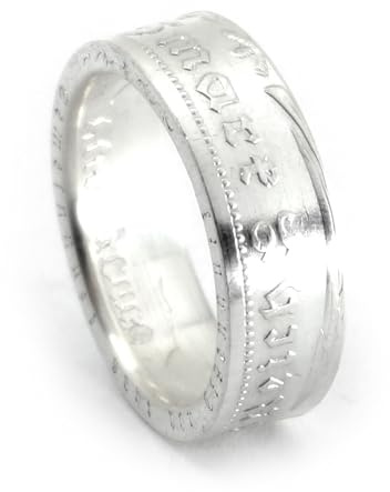 Generisch Münzring 5 Reichsmark 1935-1936 Hindenburg, original Münze Silber 900 im Silber Finish + Schmuckbeutel - Silberring Handgefertigt in Deutschland, Herren Ring Damen (62 - Ø 19,7 mm)