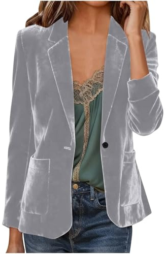 Blazer Femme Chic Et Elegant Veste Blazer en Velours Doux Et Confortable Veste De Costume Manches Longues avec Poche Bureau Travail Soirées Décontractées Tailleur Femme Slim Fit Revers Manteau