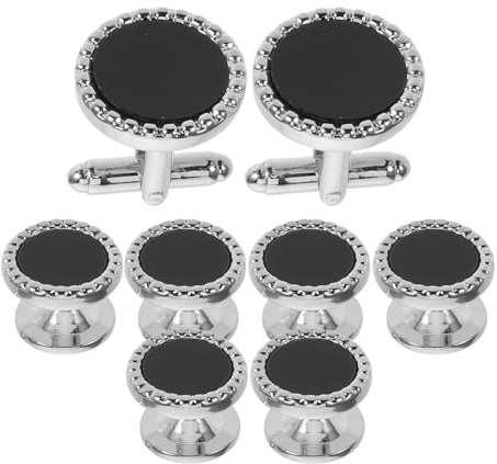 Gemelos Formales para Hombre, 8 Piezas Acrílico Negro | Gemelos de Camisa de Acrílico, Estilo Vintage para Traje y Reuniones de Negocios, Aptos para Ocasiones Formales y Obsequios