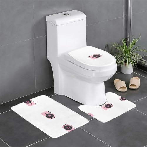 WHJSSF Juego de alfombras de baño de 3 piezas de 61 x 40,6 cm, diseño de cámara pequeña, antideslizante, con contorno, formas ovaladas y rectangulares para el hogar, la cocina y los baños