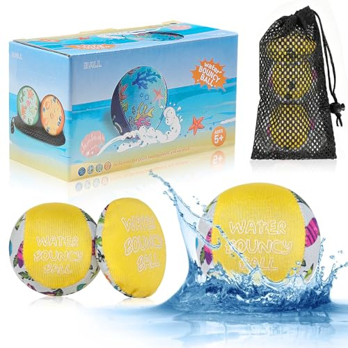 Freyeeti Pelota que Rebota en el Agua, Set de 3 Pelotas de Agua Reutilizables, Juegos de Agua al Aire Libre para Adultos y Niños, Pelotas de Agua de Lycra para Piscina, Amarillo