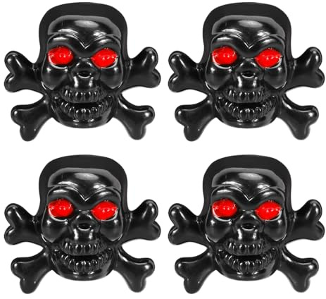 QIHAWN 4Pcs Skull Tyre Valve Caps Anti-Rust Universal for Cars Motorbikes | 4pcs skull tyre valve caps, ABS copper core, airtight rubber seal, anti-rust, universal for cars motorbikes bikes