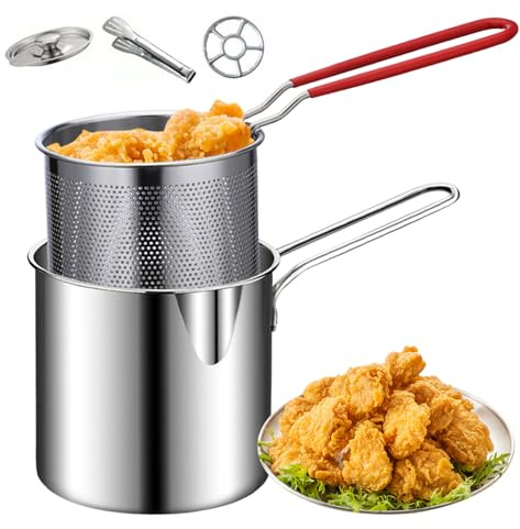 Mini freidora, olla de acero inoxidable con mango antiescaldado, sartén con cesta, mini para patatas fritas tempura, patatas fritas, pescado y pollo #1
