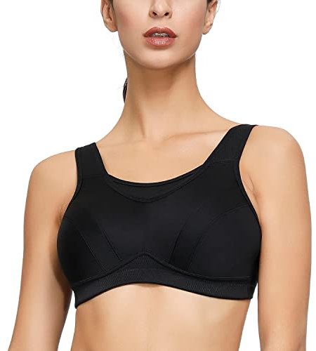 Deyllo Damen Sport BH Große Brüste starker Halt Sport-BHS Ohne Bügel für Fitness Joggen Lauf Yoga(Schwarze,42DDD / 95F)