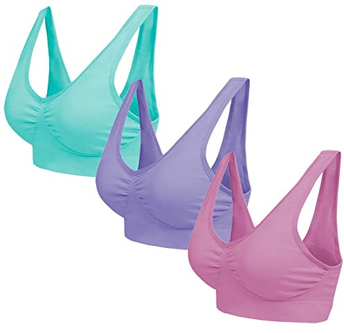 Blu Apparel Multipack Seamless Comfort Bras Sleep Bras Sizes 8-24 Not Padded Wireless (UK, Alpha, 3XL, Regular, Regular, Aqua/Pink/Lilac 3 Pack)