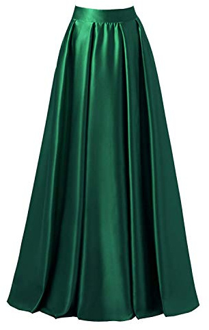 Diydress Jupe longue évasée en satin pour femme - Longueur au sol - Taille haute - Avec poches, Vert foncé, XXL