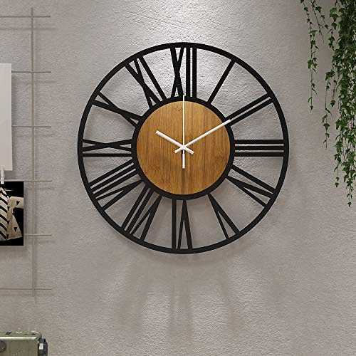 HAITANG Grande orologio da parete rotondo in legno nero per decorazione di soggiorno, numeri romani retrò, silenzioso, non solletico, adatto per casa, giardino, ufficio, caffè, 40 cm