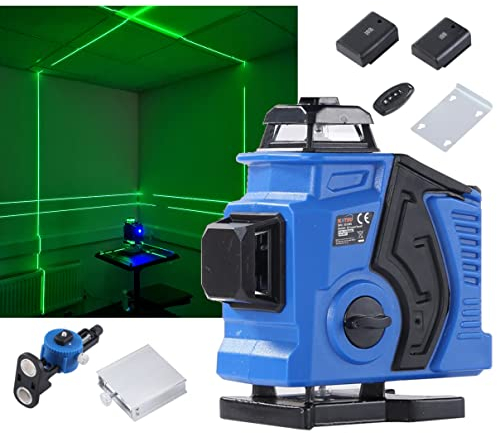 KATSU Livella laser Autolivellante verde 4x360°, 4D Livello Laser 16 Linee, Linea Trasversale Verde Orizzontale Verticale Strumento Laser con Modalità Impulsi per Interni ed Esterni, con Batterie 2X