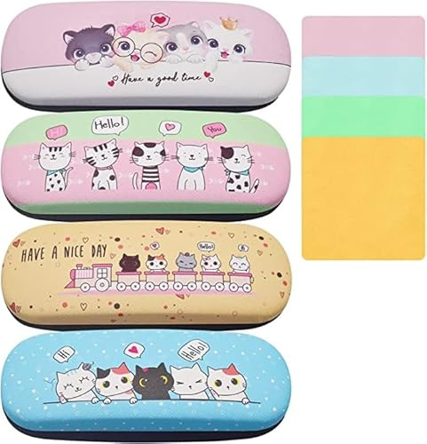 Regerly Étui à Lunettes de Chat à Clapet - Boîte Rigide Anti-Chute pour Lunettes de Soleil avec Chiffon de Nettoyage