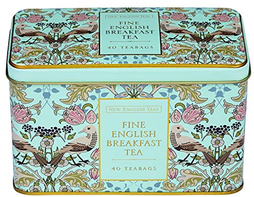 New English Teas Song Thrush and Berries Tea Tin with 40 English Breakfast Teabags (Mint Green)