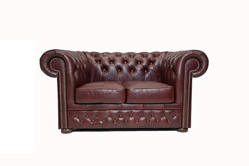 Divano Chesterfield 2 Posti - 100% Pelle bovina - First Class Cloudy Rosso - Chesterfield Originale Fatto a mano di alta qualità - The Chesterfield Brand - larghezza 150 cm