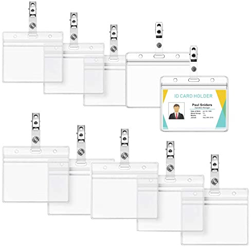 Badge Holder Horizontal,10pcs Soporte para tarjetas de identificación,Tarjetas de Identificación con Clip,Juego de tarjetas de identificación para escuelas, exposiciones, conferencias