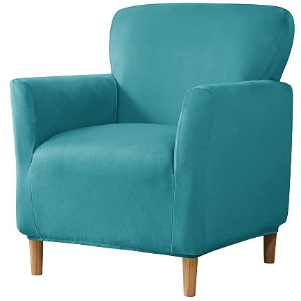 LiveGo Stretch Mid Century Modern Armchair Slipcover 1-Piece Jacquard Accent Chair Covers with Arms Soft Waterproof Chair Slipcovers for Living Room Furniture Protector Office (Velvet Blue)