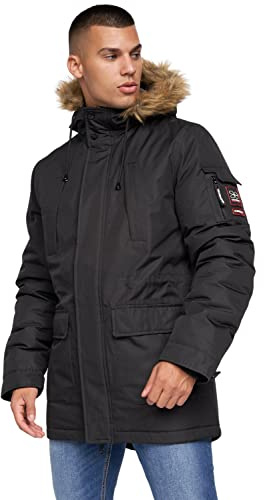 Crosshatch Mens Waterproof Parka Shower Resistant Padded Fur Hood Winter Coat Jacket by JeanBase Black L