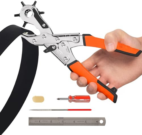 TOWOT Belt Hole Puncher Kit, Upgraded Version Leather Hole Punch for Belt, Saddles, Shoes, Fabric, DIY & Craft Projects, 6 Holes Heavy Duty Rotary Puncher, Easily Punches Perfect Round Holes