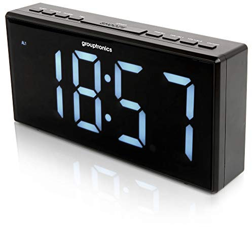 Grouptronics Digital Alarm Clock - Large 9 inch LED Display, Dual Alarm, Dimmable 5-Level Brightness, Digital Clock Mains Powered, Battery Backup, FM Radio, Bedside Clock GTCR-T1M Mk2