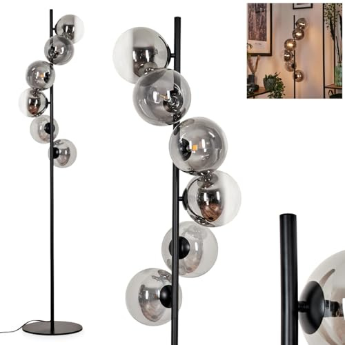 Lampada a stelo Remaisnil Lampada da terra in metallo/vetro nero/fumo/trasparente, paralume in vetro (Ø 15 cm), interruttore a pedale, 160 cm, 6 x G9