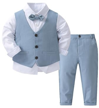 Miutii Baby pojkar gentleman kostym set långärmad skjorta väst byxor barn festliga kläder för födelsedag dop festlig bröllop kostym