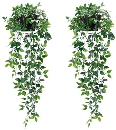 DECARETA 2 PCS Plante Artificielle Tombante en Pot Faux Plante Suspendue Plante Artificielle Tombante Murale Plante Decorative Interieur Plante Plante Decorative Interieur Pot pour Cuisine Salon