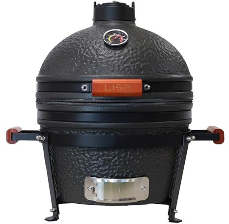 Giordanoshop Barbecue a Carbone Carbonella da Appoggio Ø40,5 cm in Ceramica di Mullite Kamado Lisa Luxury 16” Nero