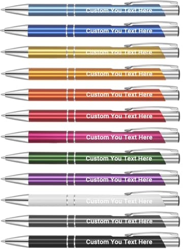 Zoonnis 12 Stylos à Bille Rétractables Personnalisés pour les Affaires Stylo Personnalisé Gravé en vrac pour les Femmes et les Hommes avec Texte du nom Stylo Personnalisé avec Encre Noire