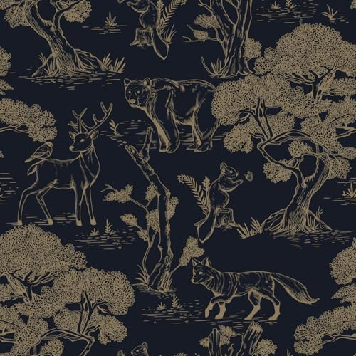 Fiula Self Adhesive Wallpaper Peel and Stick Wallpaper Dark Blue Stick on Wall Paper 44CMx3M Animal Tree Sticky Back Vinyl Warp Botanical Furniture Sticker Waterproof Living Room Bedroom