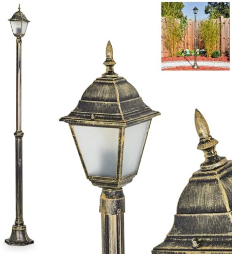 HOFSTEIN Kandelaber Naofe, Außenwegeleuchte aus Metall/Glas in Schwarz/Gold/Milchglas, Wegeleuchte im Vintage/Antik/Landhaus-Design für Garten, Außenbereich, Hof, Höhe 196 cm, 1 x E27, IP44