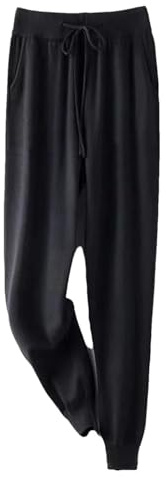 Pantaloni da donna 100% lana tinta unita pantaloni harem lavorati a maglia pantaloni larghi invernali dimagranti carota pantaloni, Nero , L