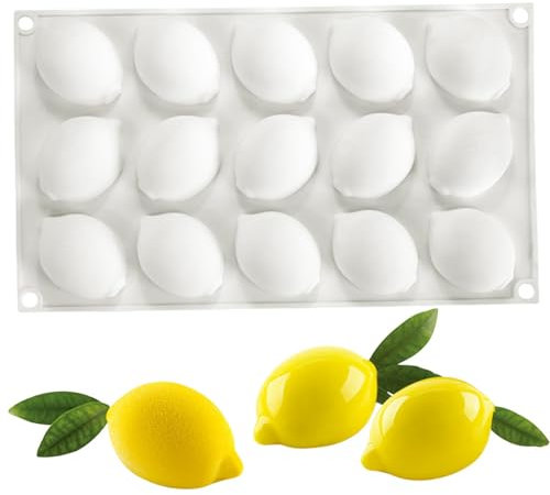 Chocolate Molds Silicone Candy Molds 3D Lemon Shaped Fondant Moulds 15-Cavity Fruit Snack Moulds Non Stick Easy Release Lemon Mold for DIY Pastry Desserts Baking Gummy