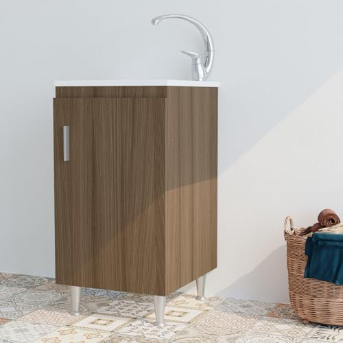 Mobile lavatoio in legno 60x50 50x50 45x50 cm asse lavapanni pilozza vasca in resina lavanderia (45x50 cm, Rovere Medio)