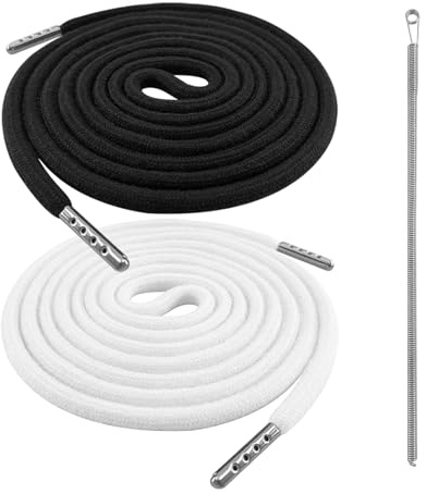 Cordón de jersey y pantalones de chándal de 170 cm, paquete de 2 unidades, negro, blanco, cordón elástico y resistente, con herramienta para enhebrar