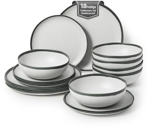 La Joventino Set di stoviglie da campeggio per 6 persone, design retrò grigio con piatti in melamina, perfetto per esterni