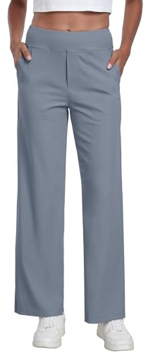 GRECERELLE Pantaloni da yoga da donna, a gamba larga, a vita alta, elasticizzati, pantaloni della tuta, pantaloni da lavoro, pantaloni a palazzo per casual, lavoro e sport, Grigio blu, M