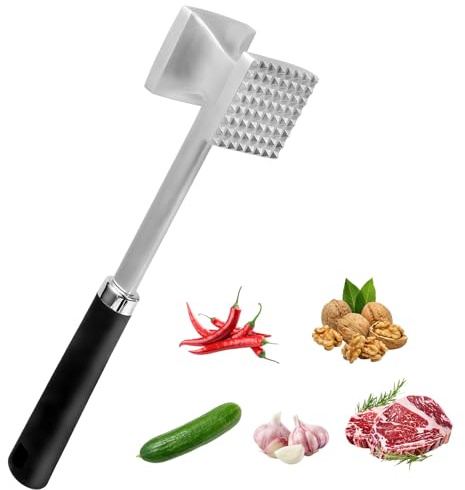 Zorplex Martillo Carne, Ablandador de Carne de Doble Cara, Mazo de Carne Acero Inoxidable con Mango Antideslizante, Herramienta de Cocinapara ablandar filetes, Res, Bistec, Pollo, Pescado, Cerdo